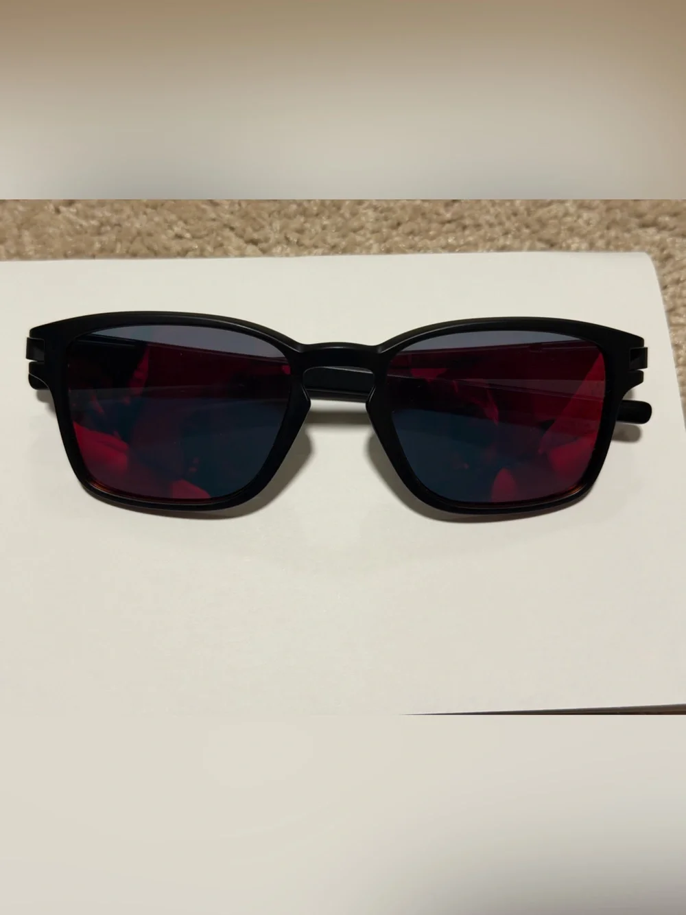 Oakley Latch Black Frame Sunglasses with Red Lenses